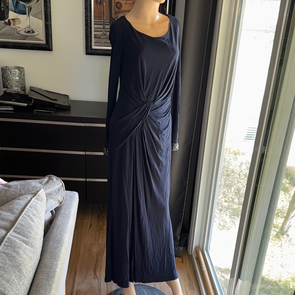 Davie Meister Elegant Navy Blue Long Sleeve Dress B-3